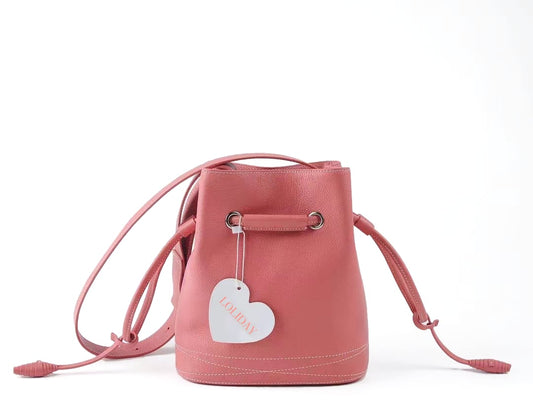 Pink Semi-Handmade Mini Bucket Bag | Crossbody Bag in Leather