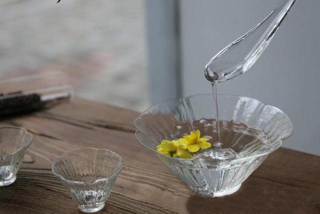Japanese High Temperature Resistant Flower-shaped Glass Tea Bowl & Spoon Set ｜ Chawan Set - mokupark.com