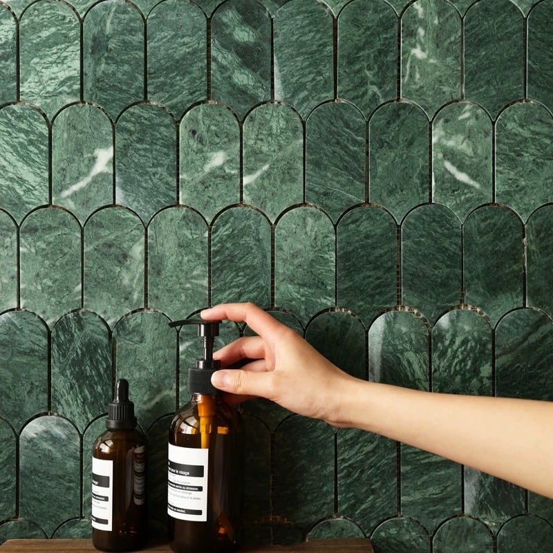 Fish Scales Marble Mosaic Tile - Emerald Forest