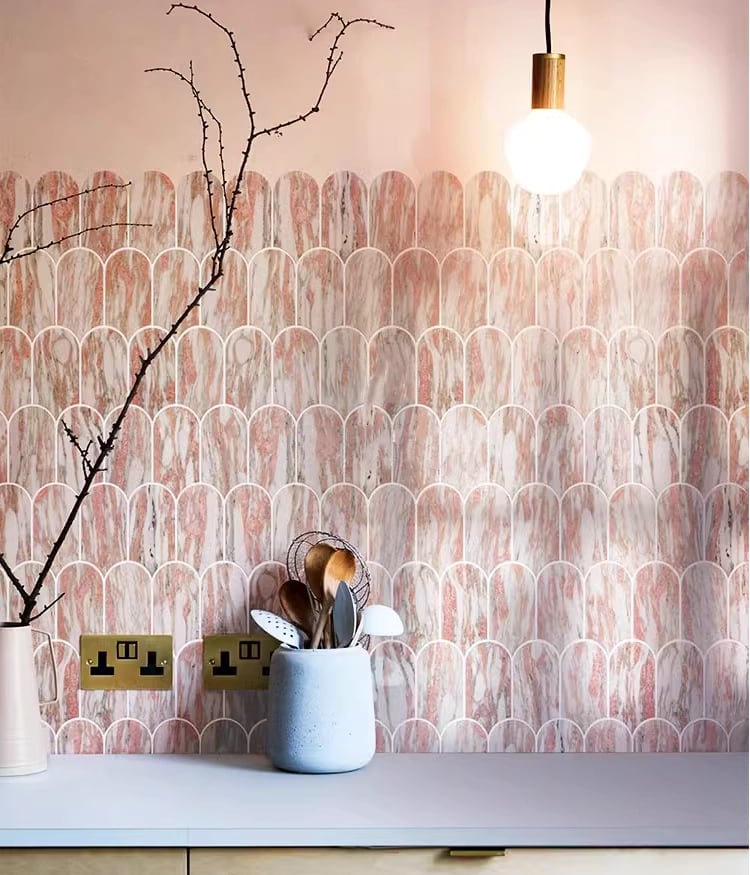 Fish Scales Marble Mosaic Tile - Dune Rouge