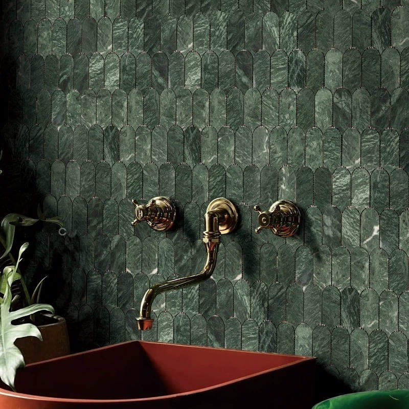 Fish Scales Marble Mosaic Tile - Emerald Forest