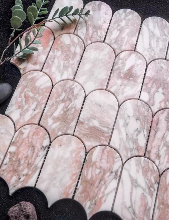 Fish Scales Marble Mosaic Tile - Dune Rouge