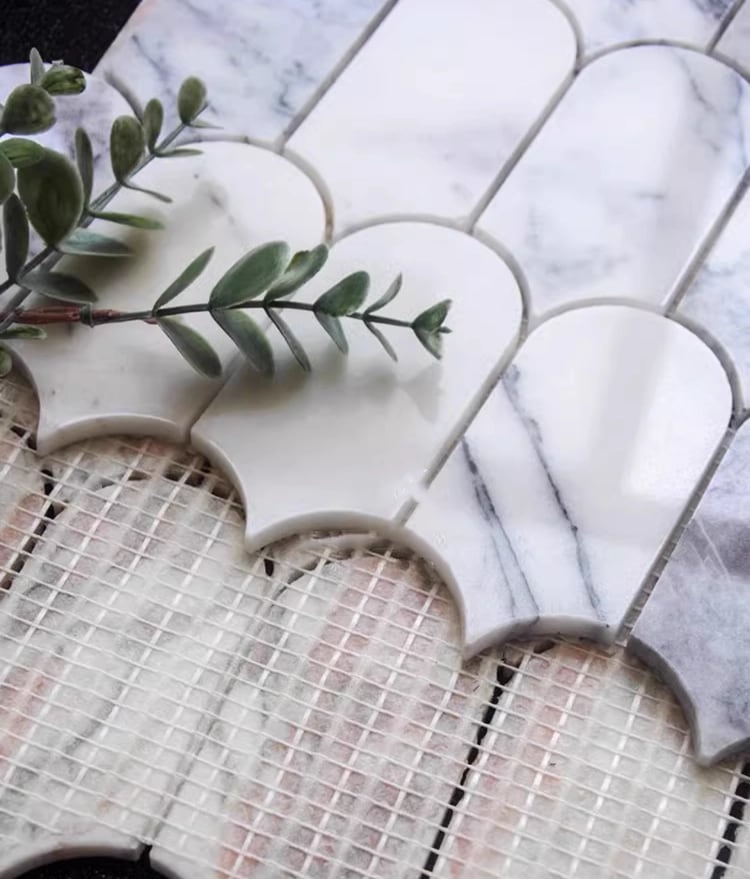 Fish Scales Marble Mosaic Tile - Dove Marble