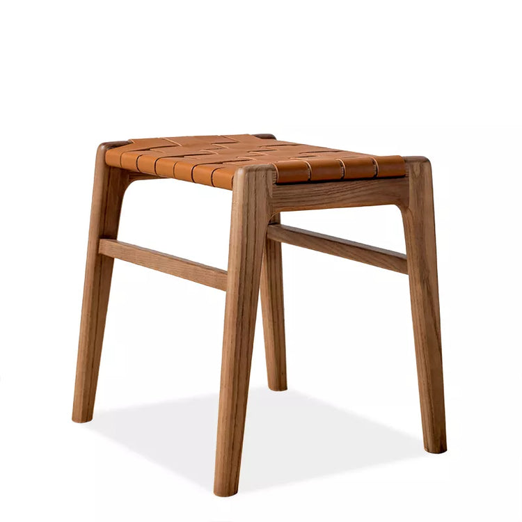 Juan - Solid Ash Wood & Leather Dining Stool | Makeup Stool - mokupark.com