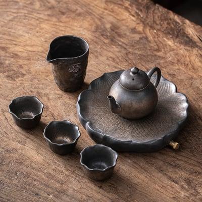 Japanese Petal Pear Teapot Set - 6 pcs | One Pot And Three Cups with Tray - mokupark.com