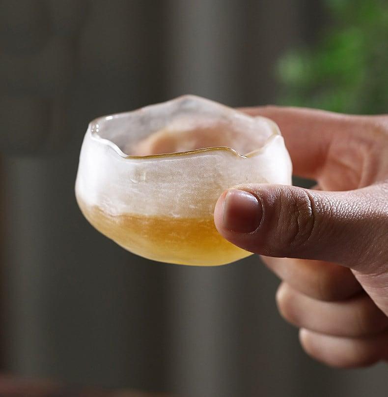 Japanese Thick Hammer Pattern Small Glass Teacup - 6 pcs - mokupark.com