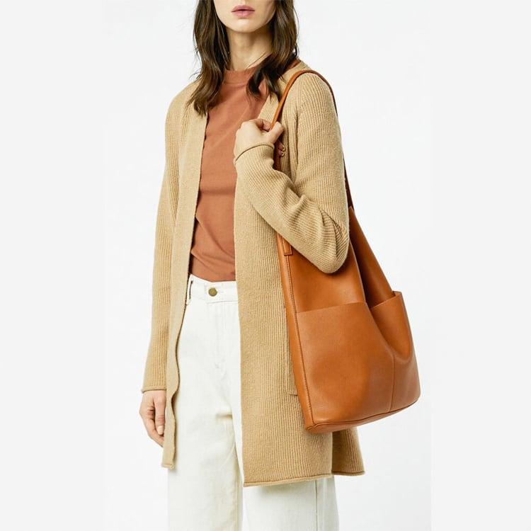 NO.2 Brown Full Grain Cow Leather Bucket Bag | Tote Bag | Shoulder Bag - mokupark.com