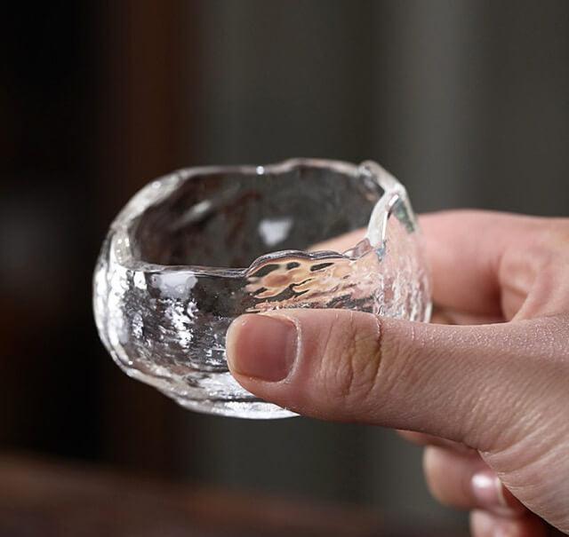 Japanese Thick Hammer Pattern Small Glass Teacup - 6 pcs - mokupark.com