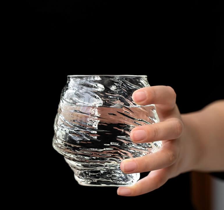 Japanese Cyclone Hammer Pattern Glass Water Cup - 4 pcs - mokupark.com