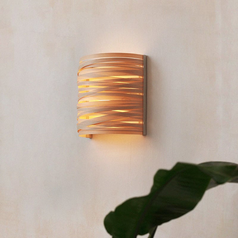 Cross Wood & Rattan Sconce