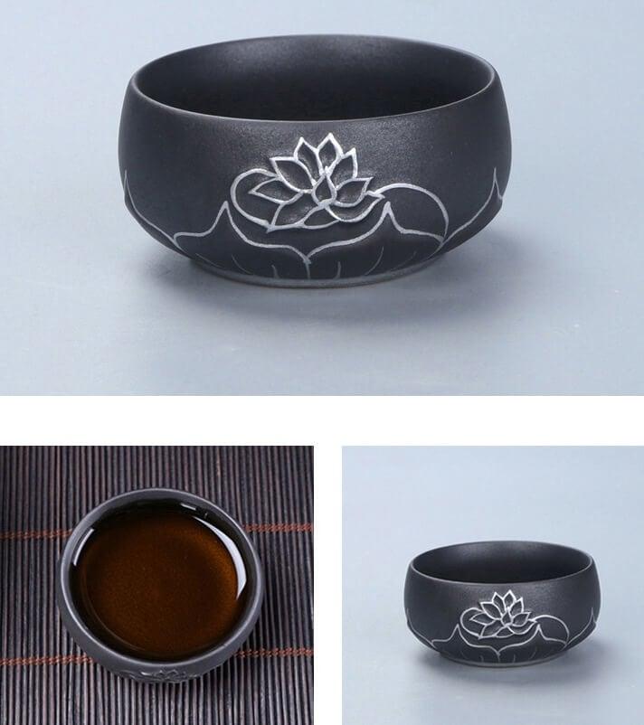 Portable Travel Hand Painted Lotus Stoneware Tea Set - 5pcs with Tea Tray - mokupark.com
