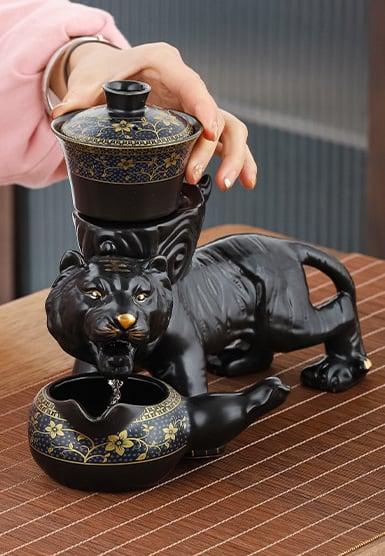 Semi Automatic Tiger Ceramic Kung Fu Tea Set - 9 pcs - mokupark.com