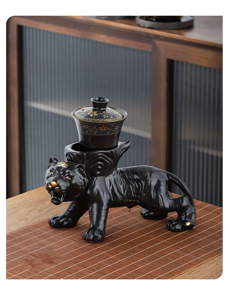 Semi Automatic Tiger Ceramic Kung Fu Tea Set - 9 pcs - mokupark.com