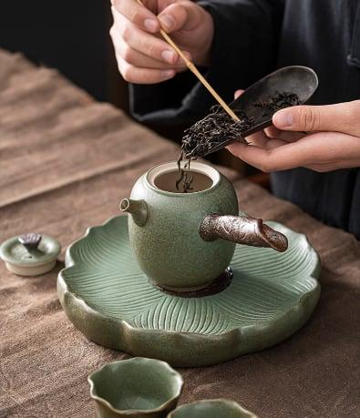 Japanese Petal Side Grip Kung Fu Teapot Set - 6 pcs | One Pot And Three Cups with Tray - mokupark.com