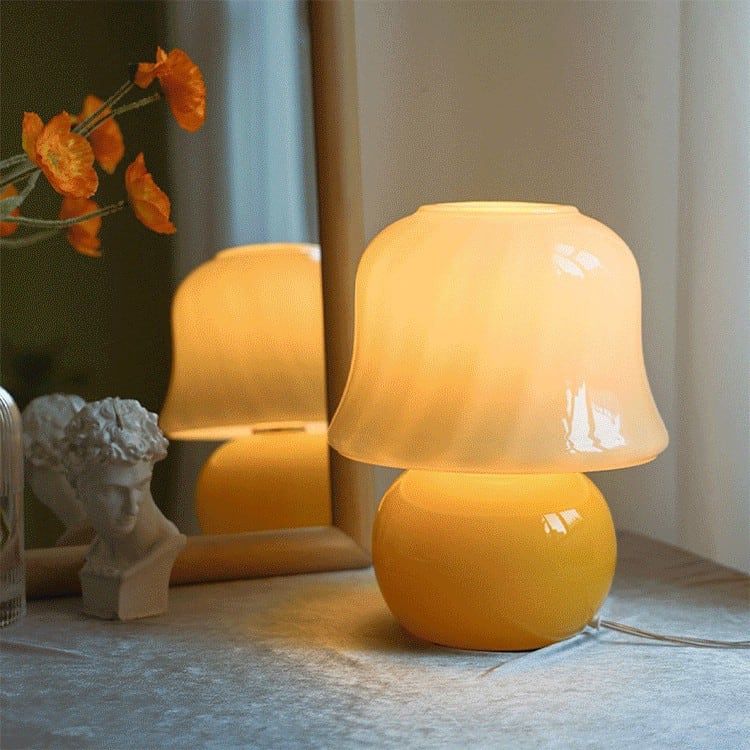 Cream Glass Mushroom Table Lamp - Plug in