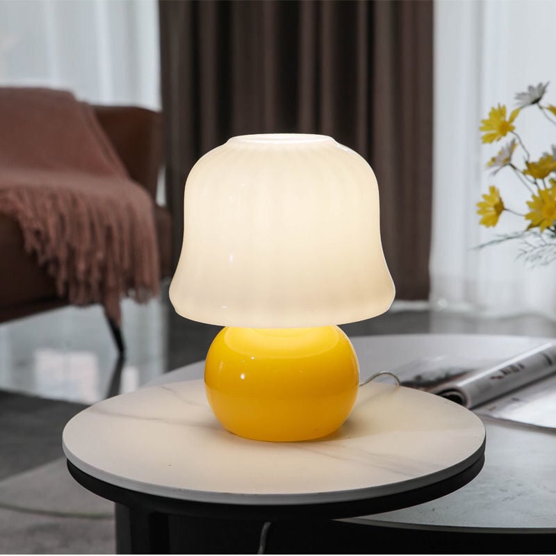 Cream Glass Mushroom Table Lamp - Plug in