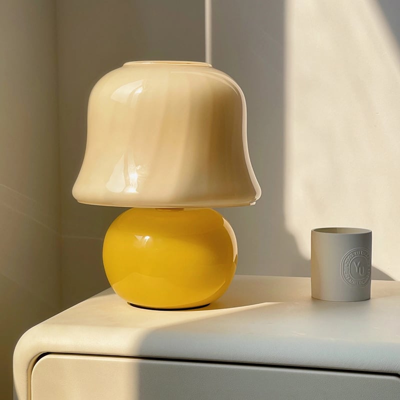 Cream Glass Mushroom Table Lamp - Plug in