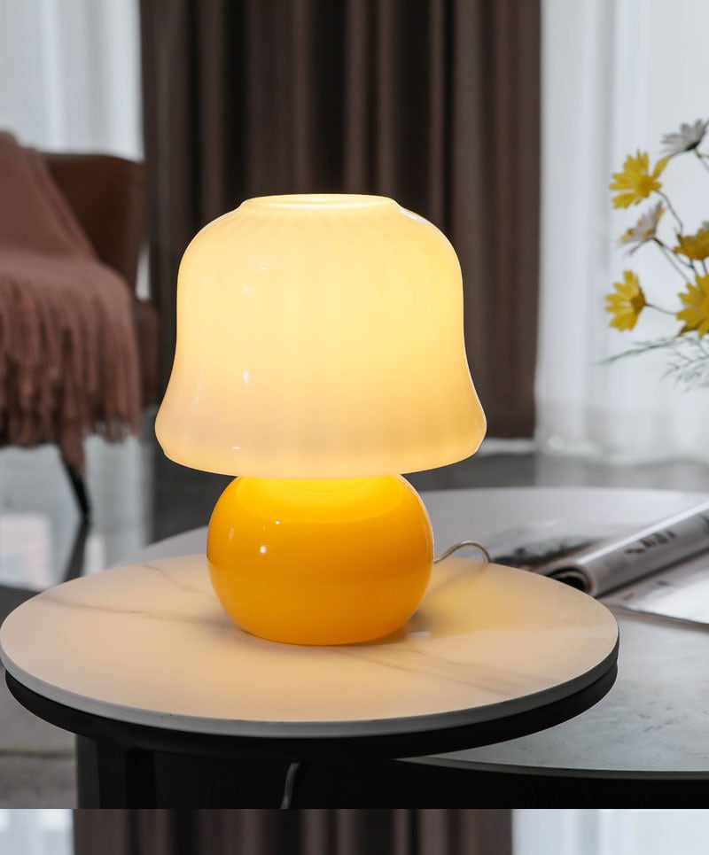 Cream Glass Mushroom Table Lamp - Plug in