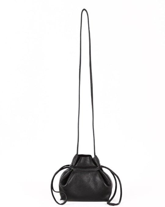 Black Full Grain Cow Leather Mini Drawstring Bucket Bag - loliday.net