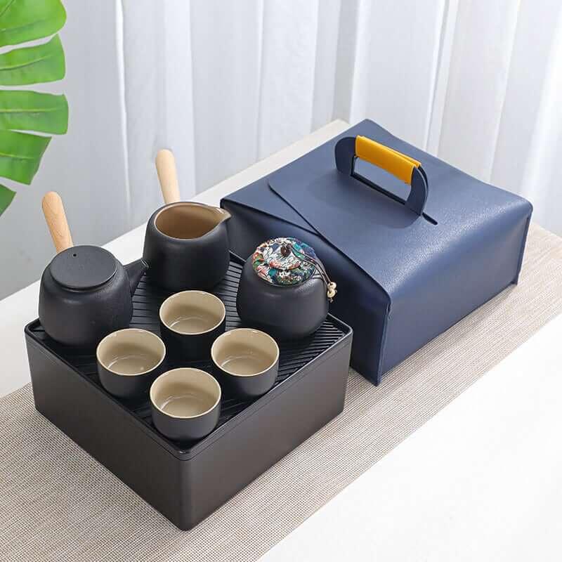 Black Pottery Travel Tea Set - 8pcs - mokupark.com