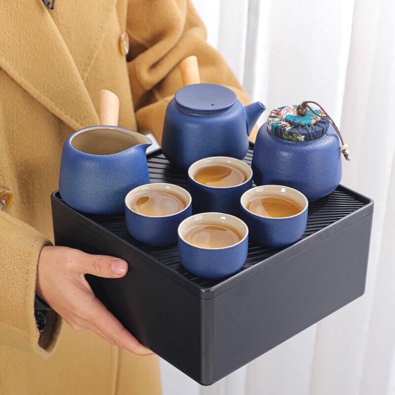 Black Pottery Travel Tea Set - 8pcs - mokupark.com