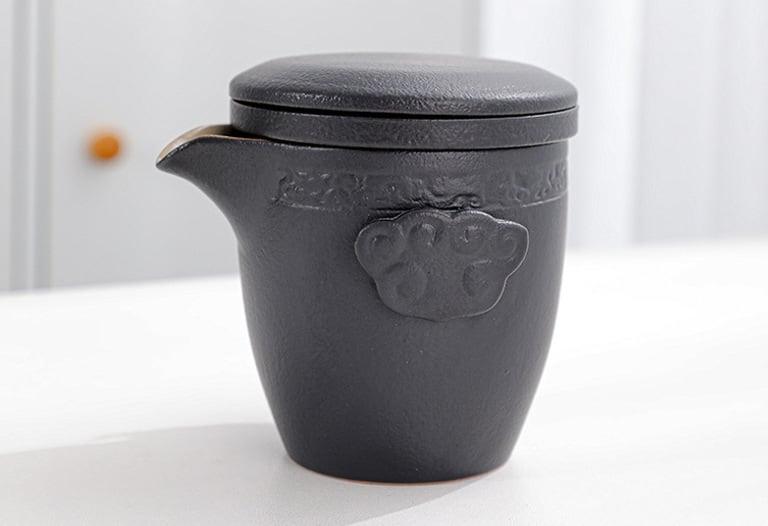 Portable Black Pottery Kung Fu Tea Set - One Pot Two Cups With Coaster - mokupark.com