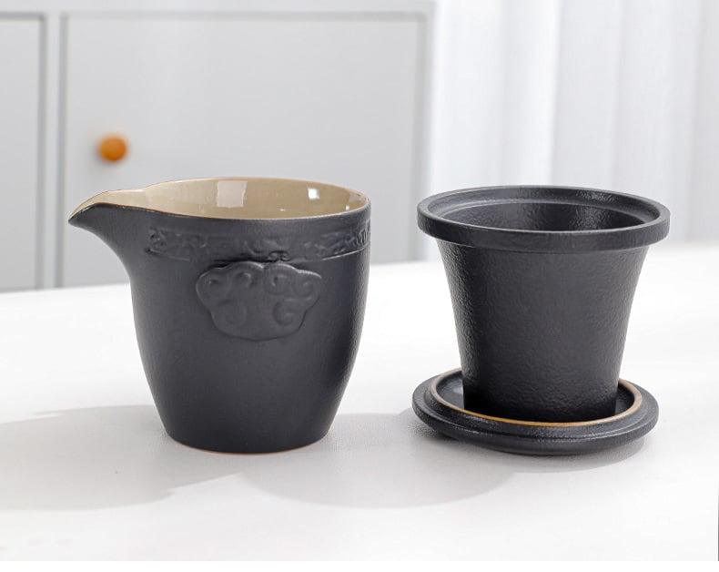 Portable Black Pottery Kung Fu Tea Set - One Pot Two Cups With Coaster - mokupark.com